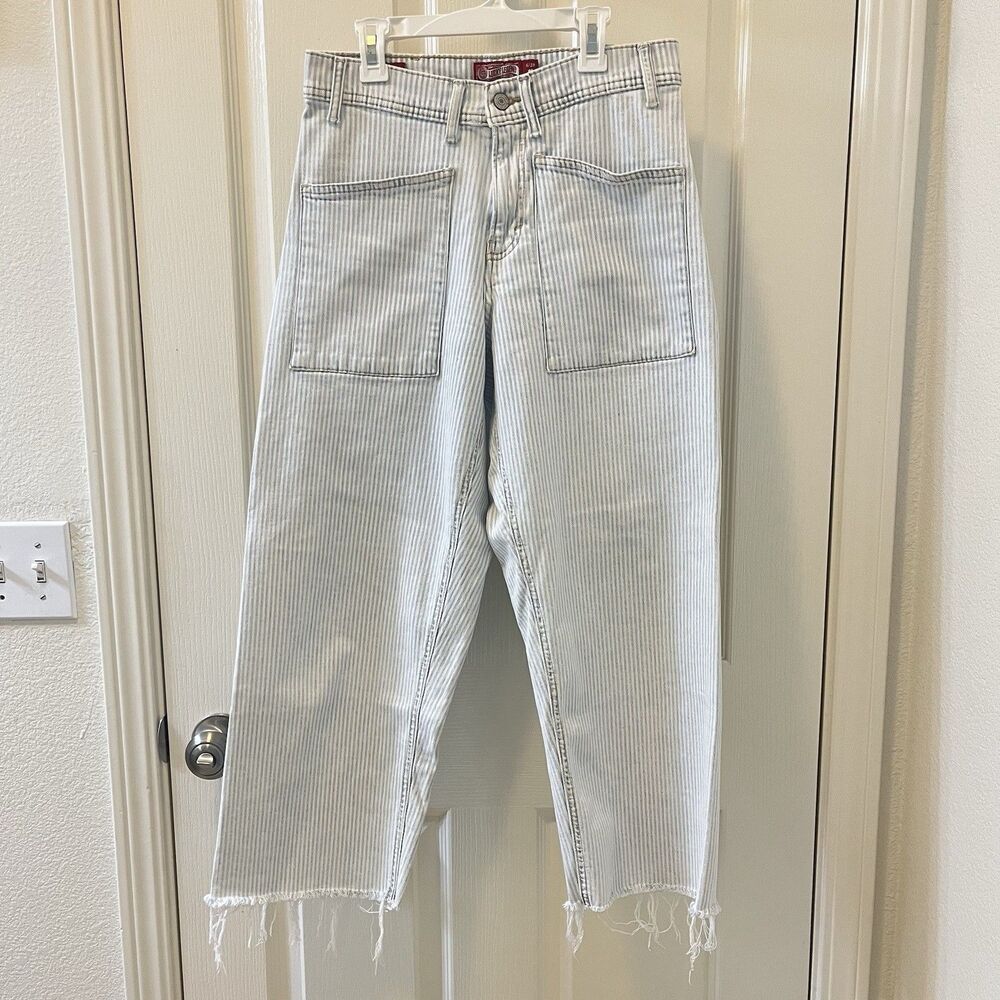 Lucky Legend Stripe Patch Pocket Wide Leg High Rise Crop Jeans Women's Size 6 28